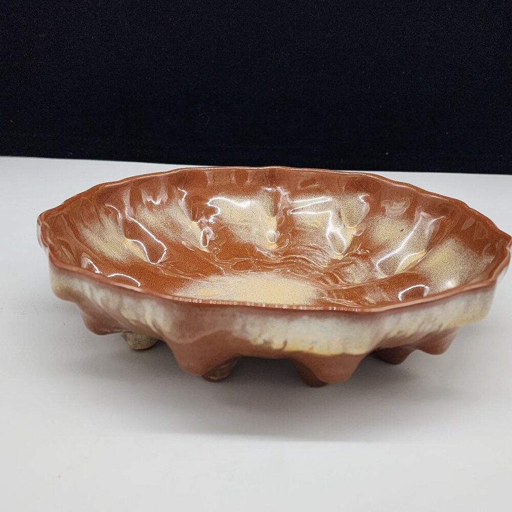 Vintage Frankoma Serving Bowl Desert Gold Glazed Ceramic Footed 9" - Picture 2 of 6